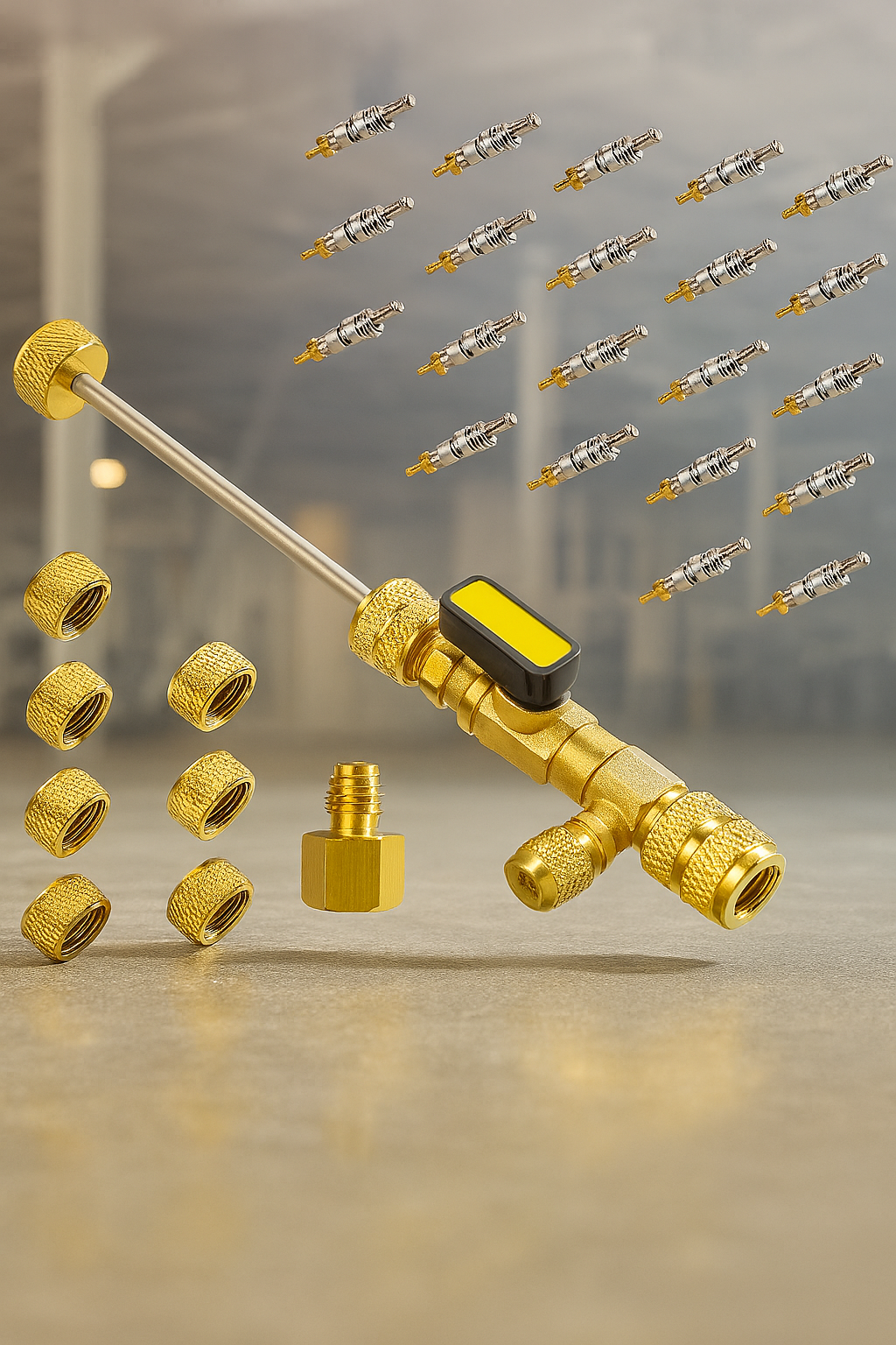 WADEO – Outil Démonte-Valve + Kit Obus & Écrous – R22/R410A/R404A/R32